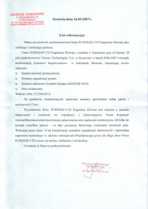 list referencyjny Muzeum Narodowe w Szczecinie