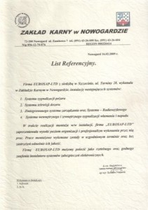 List referencyjny- zakład karny w Nowogardzie
