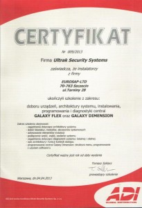 Certyfikat Ultrak - galaxy flex, galaxy dimension