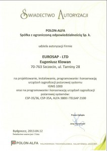 Świadectwo autoryzacji POLON-ALFA