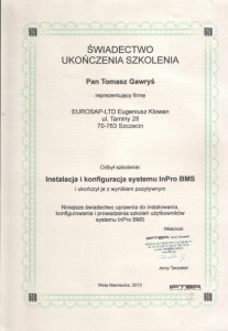 Świadectwo szkolenia InPro BMS